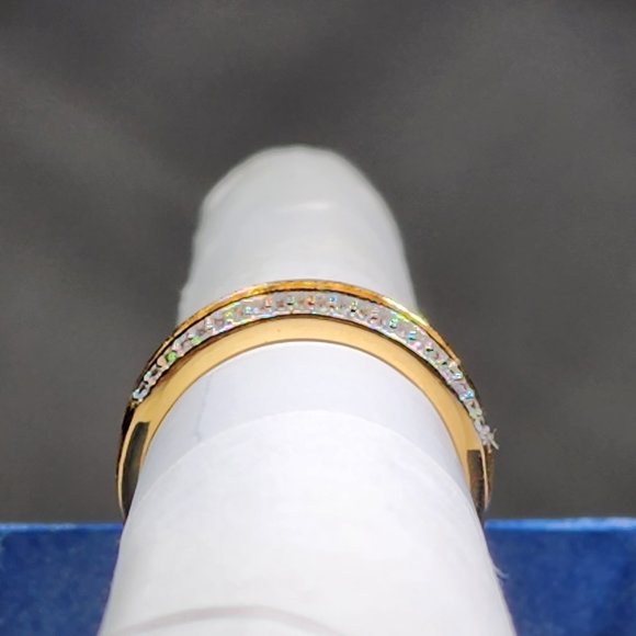 Premium Spessartine Garnet & White Zircon band ring in 14K YG over 925 SS sz 8 - Picture 6 of 6